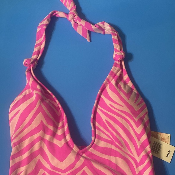 Jessica Simpson Tulip One Piece Halter Swimsuit W/Tieback, Pink, Size M NWT - Picture 6 of 7